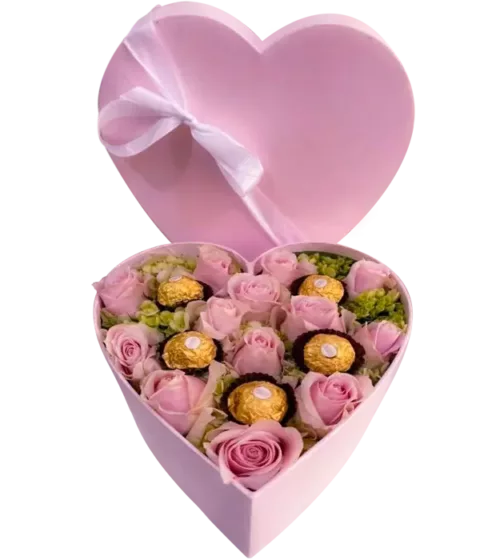 lauren-bunga-box-dari-athaya-bertema-cinta-dengan-rangkaian-bunga-mawar-berwarna-merah-muda-dan-5-cokelat-ferrero