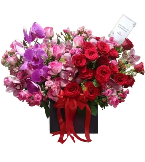 lola-bunga-box-dari-athaya-dengan-rangkaian-bunga-mawar-merah-mawar-pink-anggrek-bulan-1-tangkai-anggrek-cymbidium-dan-baby-rose